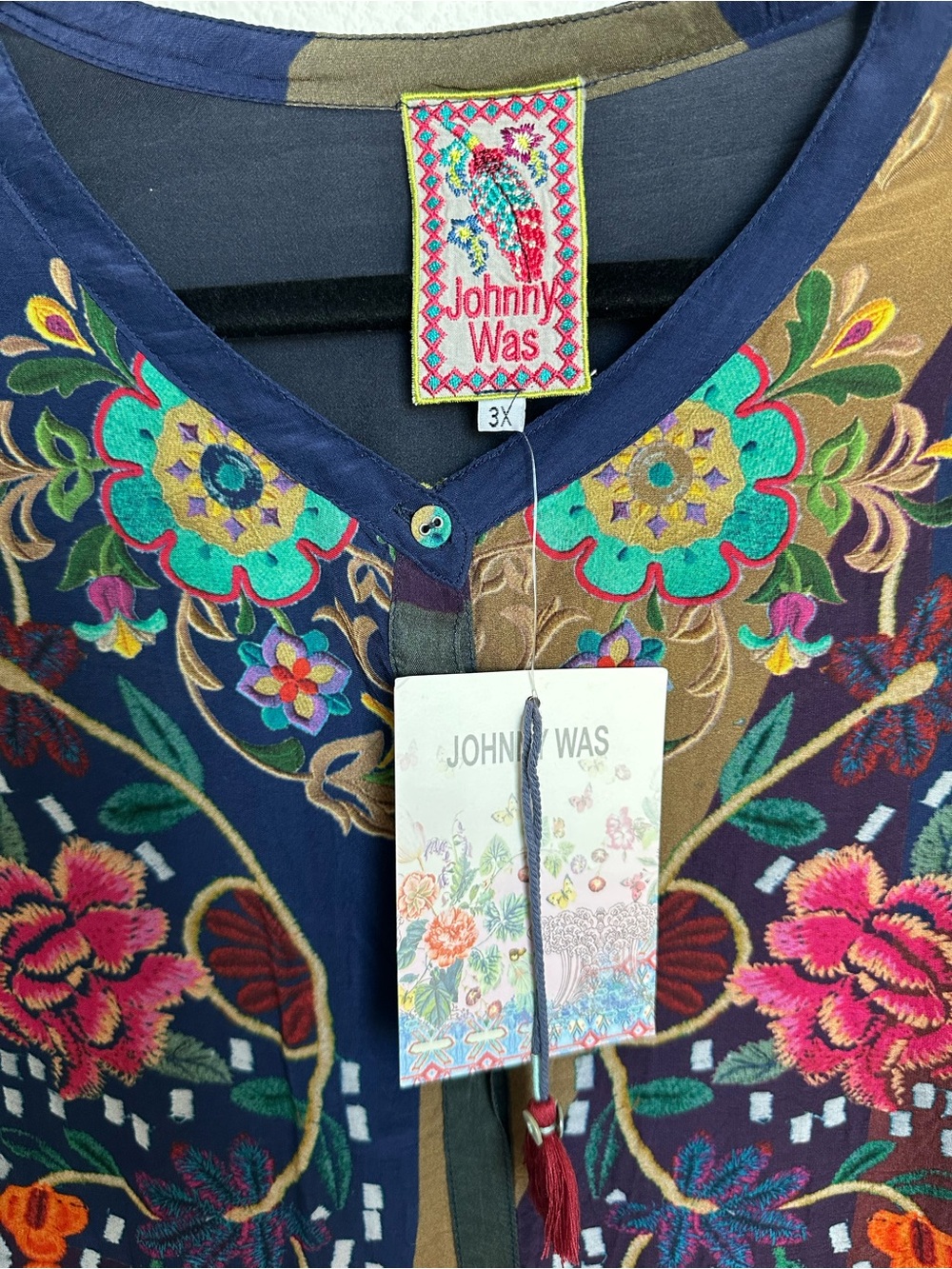 Johnny Was embroidered silk blend Mardi blouse‎ NWT RARE size 3X Boho - Picture 9 of 15